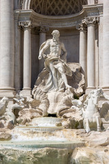 Fototapeta na wymiar Detail from Trevi fountain in Rome, Italy - Oceanus statue