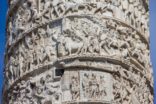 Detail of Marco Aurelio column in Rome, Italy