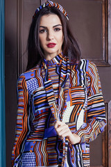 Beautiful sexy young woman brunette hair luxury chic wear