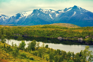 Panoramic view of the beautiful fjord. Wilderness Norway