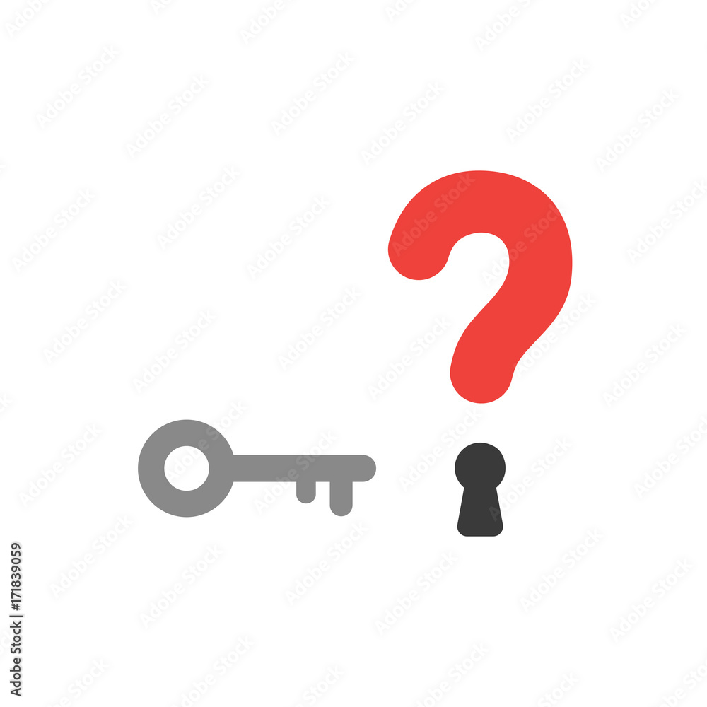 Poster flat design style vector concept of question mark with key and keyhole icon on white