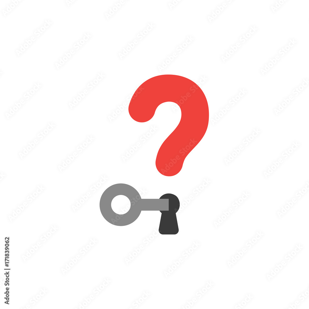 Aufkleber flat design style vector concept of question mark with key lock or unlock keyhole icon on white
