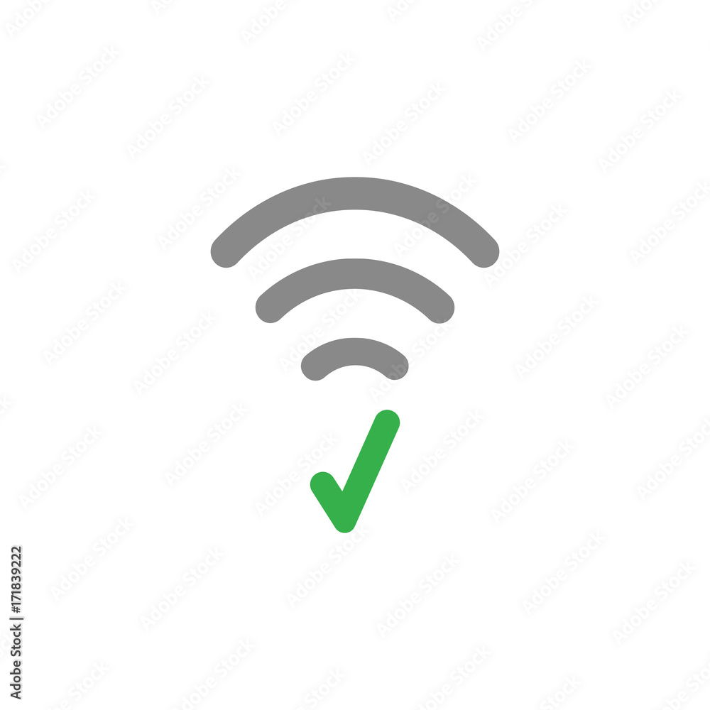 Poster flat design style vector concept of wifi symbol icon with check mark on white