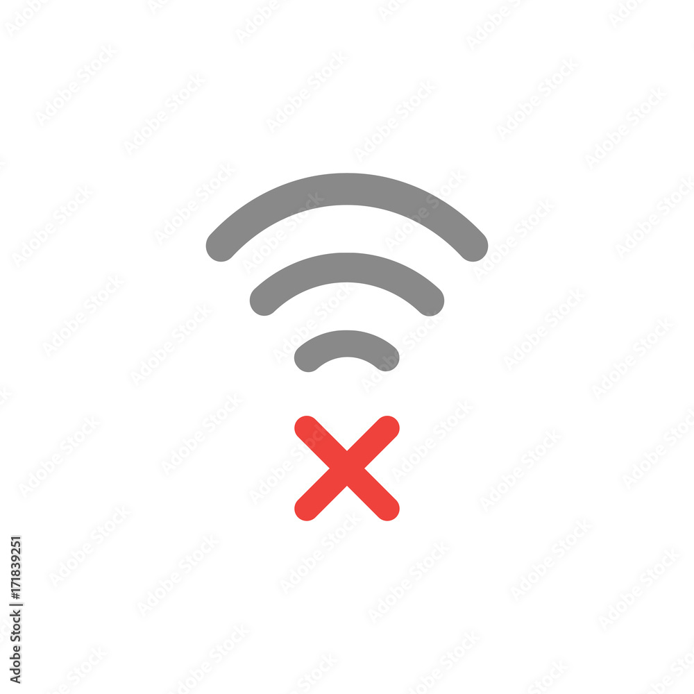 Aufkleber flat design style vector concept of wifi symbol icon with x mark on white