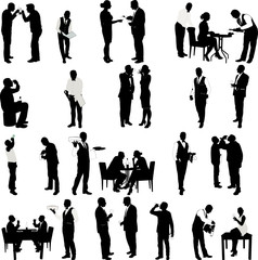 People drinking and waiter  silhouettes - vector