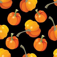 Halloween seamless pattern. Background with pumpkin on black. Vector