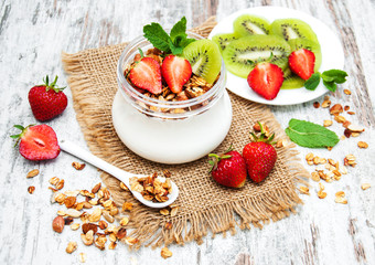 Yogurt and granola for breakfast