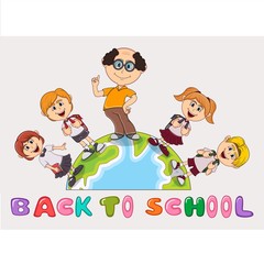 Back to School children, and teacher cartoon