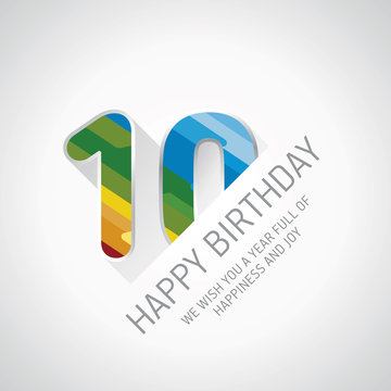 Happy 10th Birthday color design greeting card
