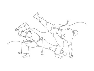 Two capoeira fighters contour Isolated on white. vector illustration