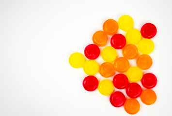 Medical lozenges for relief cough, sore throat and throat irritation on white background with copy space