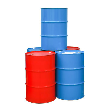Red, blue barrel oil isolated white background