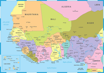 West Africa Map - Vector Illustration - obrazy, fototapety, plakaty