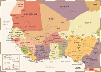 Obraz premium West Africa Map - Vintage Vector Illustration