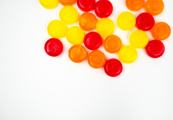 Medical lozenges for relief cough, sore throat and throat irritation on white background with copy space