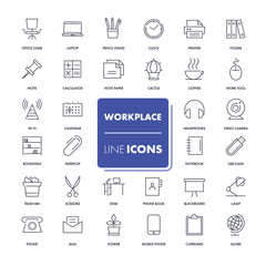 Line icons set. Workplace
