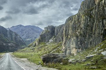 Highway in the mountains among the rocks.