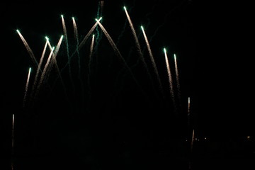 Fireworks stripes in the sky during a festival in Tuscany, Italy