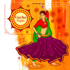 People performing Garba dance on poster banner design for Dandiya Night