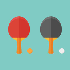 Set of table tennis bats and balls isolated on background. Flat style vector illustration.