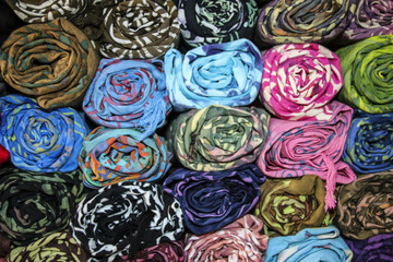 Fototapeta na wymiar Handmade fabrics of different colors, Pakokku,Myanmar