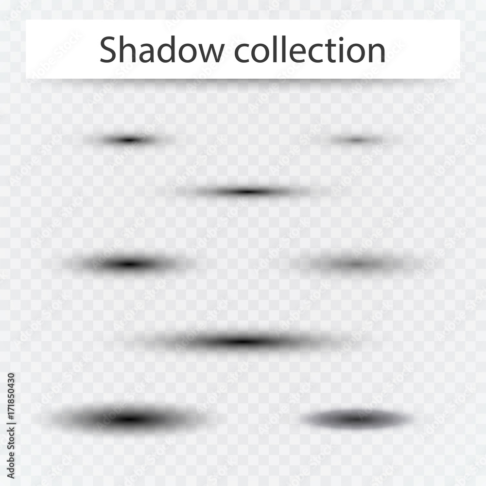 Wall mural set of transparent oval shadow with soft edges isolated.