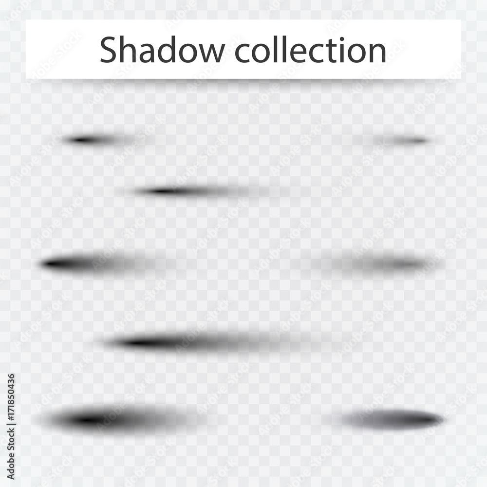 Wall mural set of transparent oval shadow with soft edges isolated.