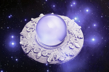 a magic circle with crystal ball and stars like esoteric, astrology, mystical background 