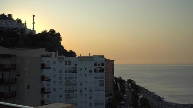 Sunrise on the Mediterranean sea. Almunecar, Spain. 23x timelapse