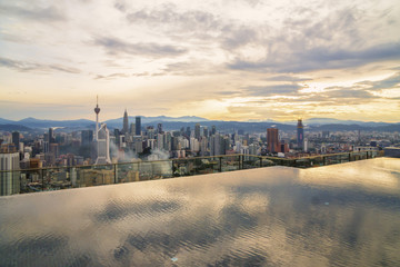 Aerial view of beautiful sunrise blue hour at Kuala Lumpur city skyline