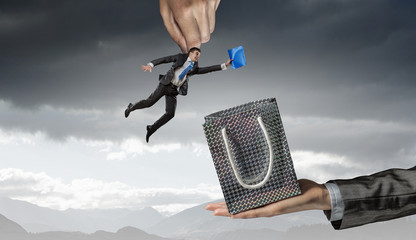 Hand of help and protection . Mixed media