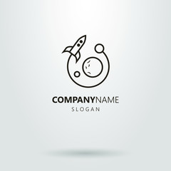 Black and white logo with a flying rocket