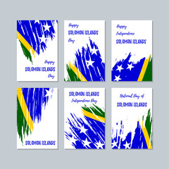 Obraz na płótnie Canvas Solomon Islands Patriotic Cards for National Day. Expressive Brush Stroke in National Flag Colors on white card background. Solomon Islands Patriotic Vector Greeting Card.