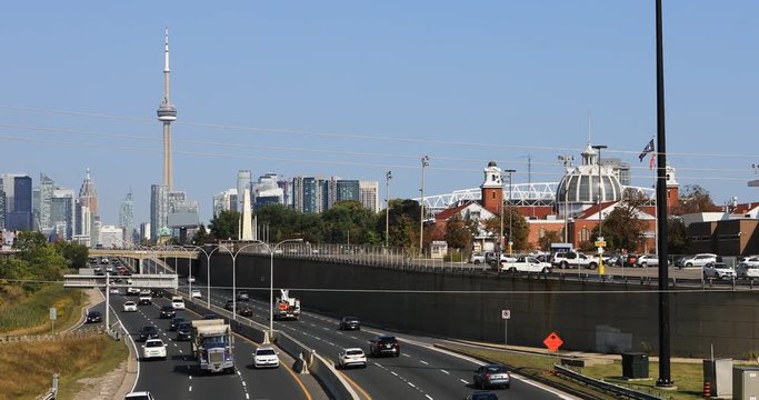 View by the Gardiner Expressway in Toronto, Canada 4K