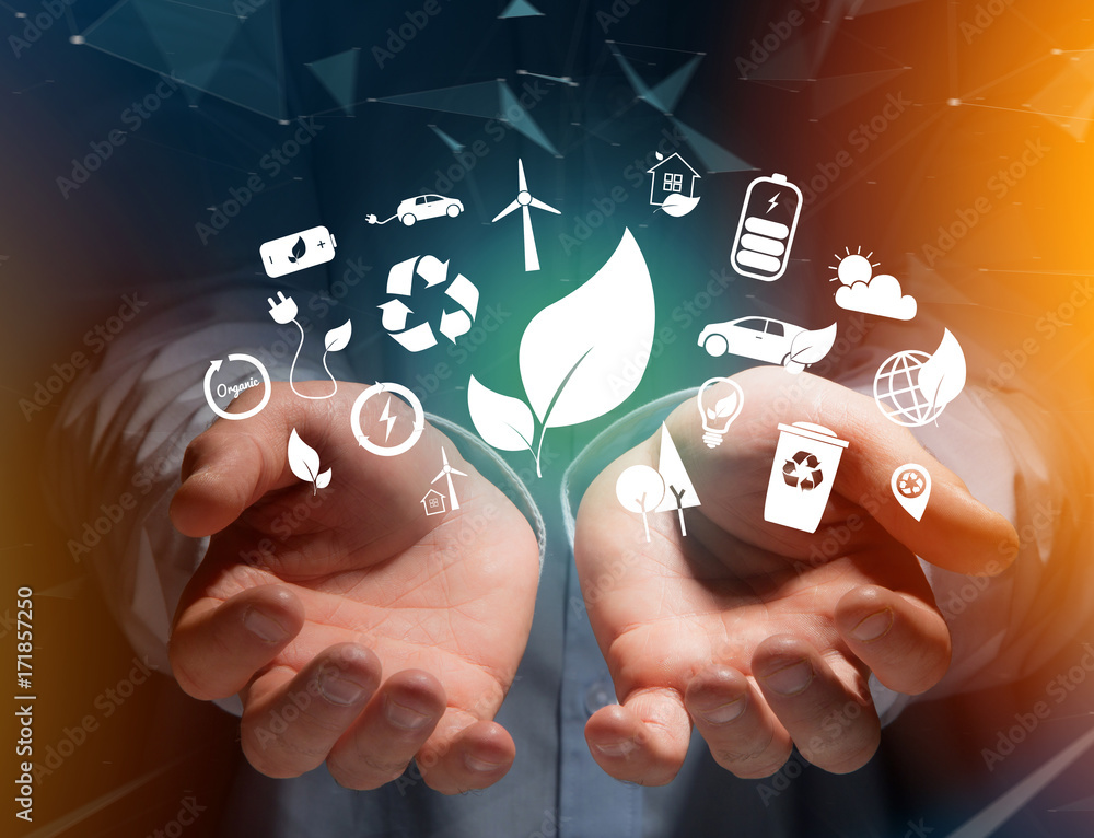 Poster view of a technology ecologic interface with icon displayed on a technology interface
