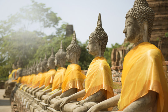 Buddha image in ancient at Ayutthaya city.