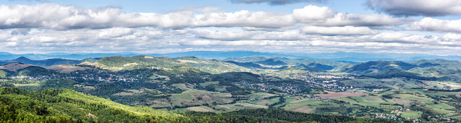 Fototapeta na wymiar View from the Sitno hill to Stiavnica mountains, panoramic natural scene