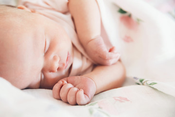 Fototapeta na wymiar Newborn baby sleep first days of life at home.