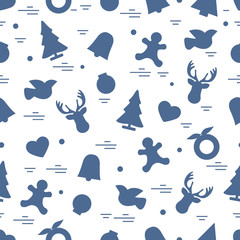 Cute vector pattern of different new year and christmas symbols. Winter theme.