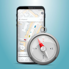 Phone gps navigation map compass. Vector illustration 