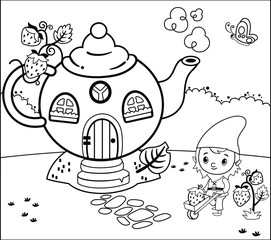Coloring Page Activity With Gnome For Children Vector Illustration