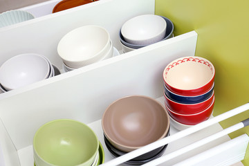 Bowls in kitchen drawer