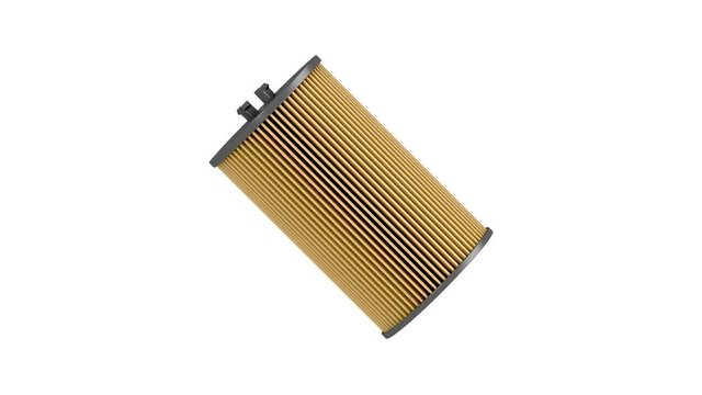 Automotive oil filter cartridge on white background