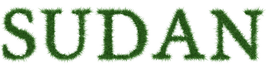 Sudan - 3D rendering fresh Grass letters isolated on whhite background.