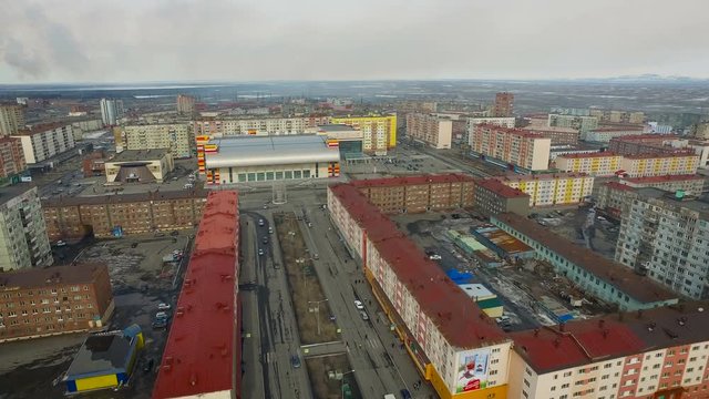 Aerial View of a Russian Northern City Norilsk in Winter