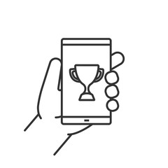 Hand holding smartphone linear icon