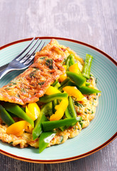Spinach and feta omelet with yellow and green bell pepper