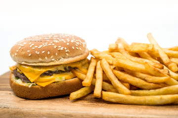 Cheese burger - American cheese burger with Golden French fries