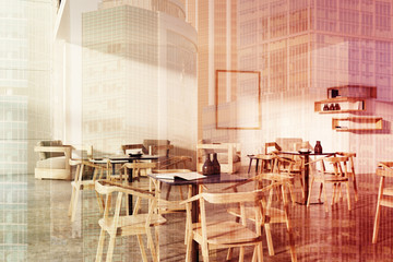 Loft cafe black tables white chairs, poster double