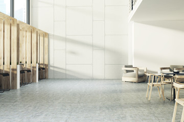 Plank cafe interior, stools